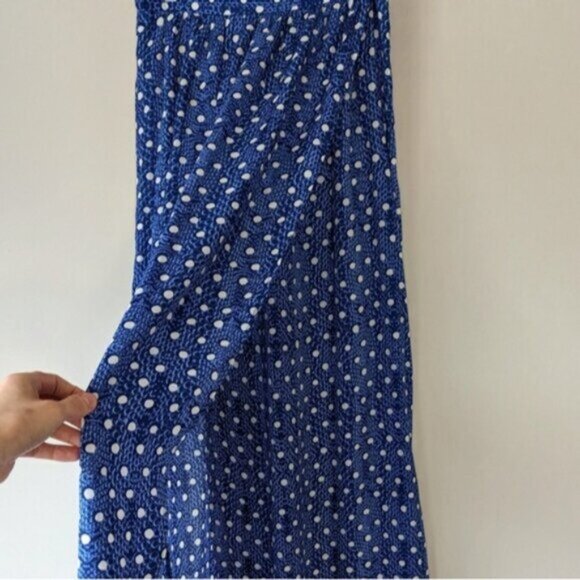Dynamite blue and white polka dot maxi skirt with wrap slit - Picture 6 of 7